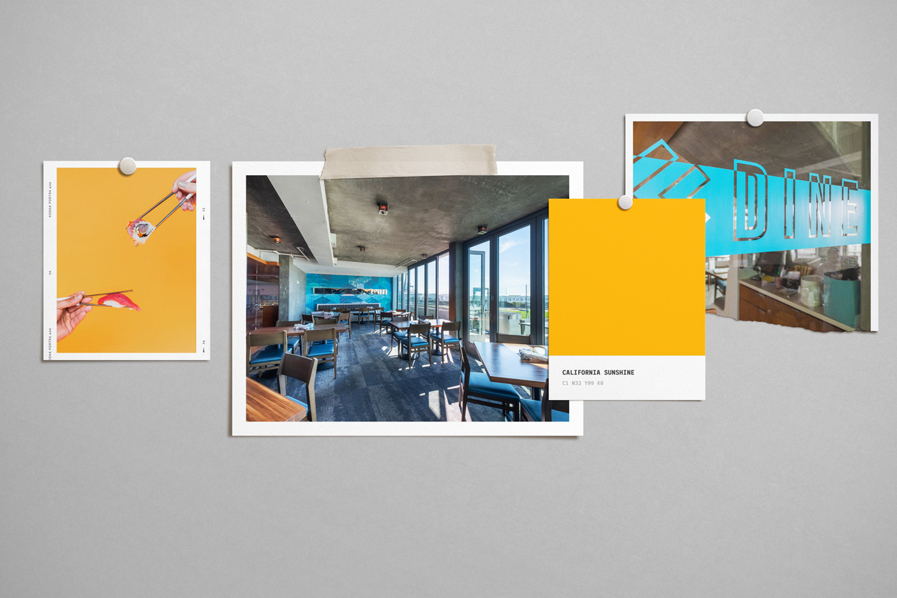 JRDN's interior decor with pops of yellow and blue on its seaside locale